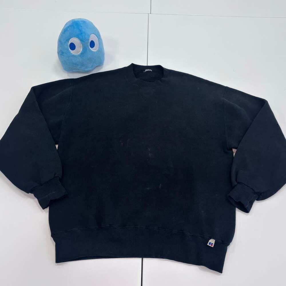 Vintage 90s Russell Athletic Faded Black Crewneck Sweatshirt Large